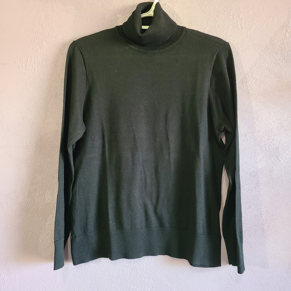 Chaps Soft Black Turtleneck Sweater Womens L Black 100% Cotton‎